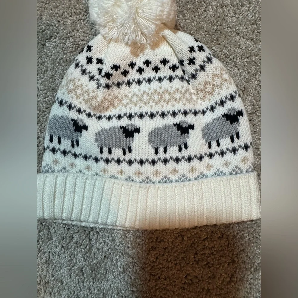 Janie and Jack Baby Fair Isle Sheep Pom Pom Beanie Hat 0-3 Months NWT